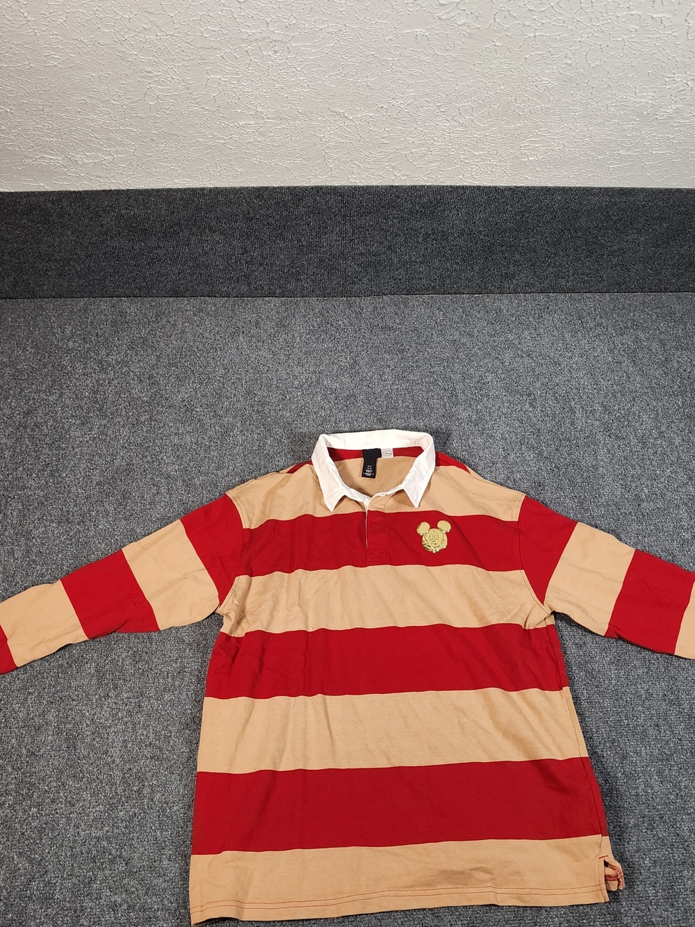 Vintage Disney Gold Mickey Mouse Logo Striped Polo Longsleeve Shirt Mens M